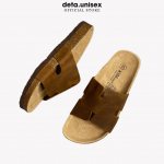 Dép đế trấu da bò thật chữ H hiệu KIM chính hãng Detaunisex - DEBO14N