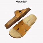 Dép đế trấu da bò thật chữ H hiệu KIM chính hãng Detaunisex - DEBO14B