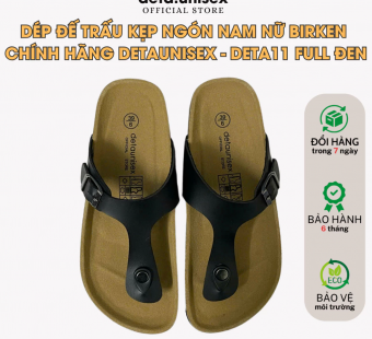 Dép đế trấu kẹp ngón nam nữ màu đen Deta11D