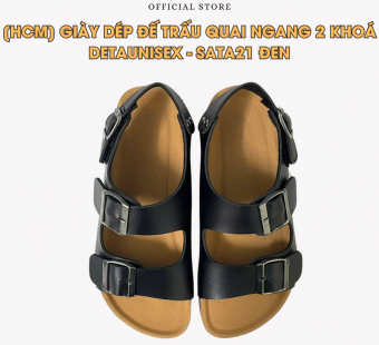 Giày sandal đế trấu 2 khóa nam nữ màu ĐEN Sata21D