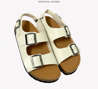 Giày sandal đế trấu 2 khóa nam nữ màu TRẮNG Sata21T