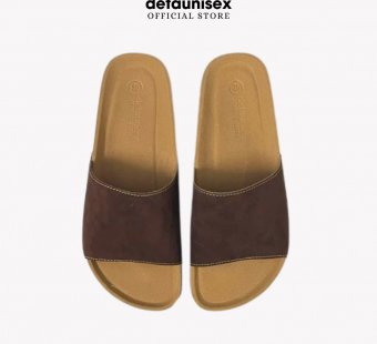 Dép đế trấu quai bảng ngang quai da lộn DETAUNISEX - DETA12N NÂU