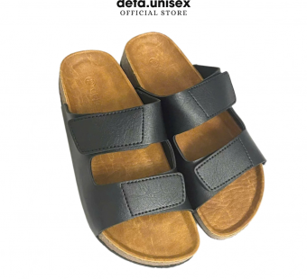 Dép đế trấu Birken DOUBLE STICKY STRAP 2 QUAI XÉ DÁN đế TPR Detaunisex - DETA25D-TPR ĐEN