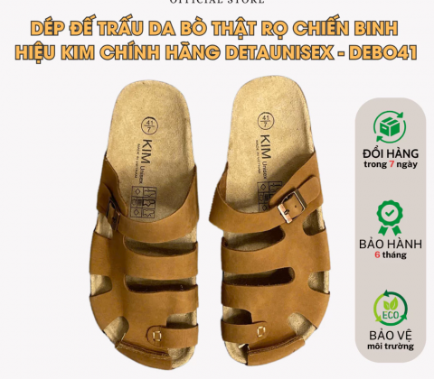 Dép đế trấu da bò thật rọ chiến binh hiệu KIM chính hãng Detaunisex - DEBO41
