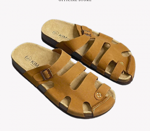 Dép đế trấu da bò thật rọ chiến binh hiệu KIM chính hãng Detaunisex - DEBO41