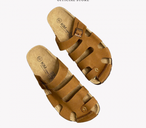 Dép đế trấu da bò thật rọ chiến binh hiệu KIM chính hãng Detaunisex - DEBO41