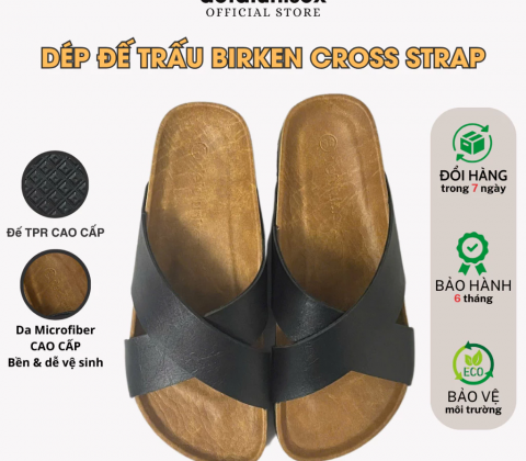 Dép đế trấu 2 quai chéo Birken thời trang công sở Detaunisex thấm hút mồ hôi chân - DETA23D-TPR