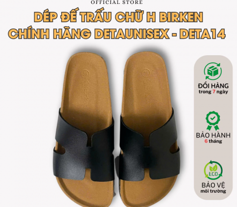 Dép dế trấu đi mưa chữ H Full đen phong cách Hermers  DETA14F