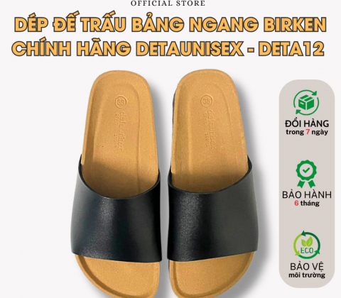 Dép đế trấu 1 quai ngang bảng lớn Full Đen Deta12F