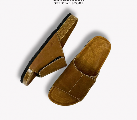 Dép đế trấu bảng ngang xé dán da sáp tái chế nam nữ Birken Lót Si DETAUNISEX - DEBO17