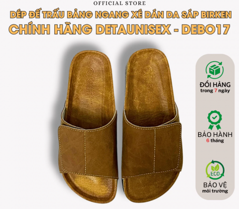 Dép đế trấu bảng ngang xé dán da sáp tái chế nam nữ Birken Lót Si DETAUNISEX - DEBO17