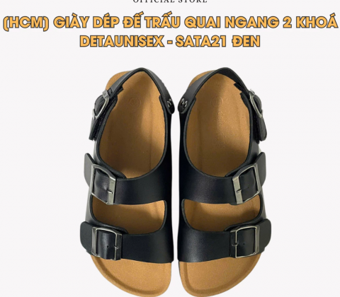 Giày sandal đế trấu 2 khóa nam nữ màu ĐEN Sata21D