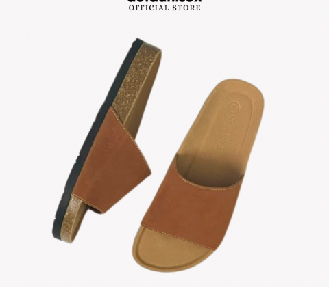 Dép đế trấu quai bảng ngang quai da lộn DETAUNISEX - DETA12 BÒ