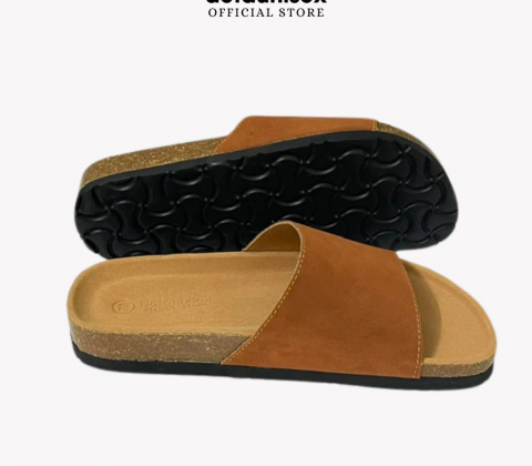 Dép đế trấu quai bảng ngang quai da lộn DETAUNISEX - DETA12N NÂU