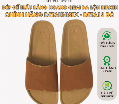 Dép đế trấu quai bảng ngang quai da lộn DETAUNISEX - DETA12N NÂU