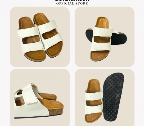 Dép đế trấu Birken DOUBLE STICKY STRAP 2 QUAI XÉ DÁN đế TPR Detaunisex - DETA25T-TPR TRẮNG