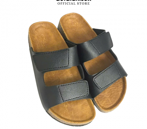 Dép đế trấu Birken DOUBLE STICKY STRAP 2 QUAI XÉ DÁN đế TPR Detaunisex - DETA25D-TPR ĐEN